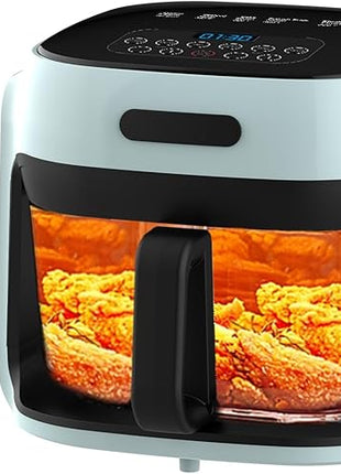 Glass Air Fryer, 7.6QT with Transparent Fry Bowl, Circulating Heating, Temperature Control, Air Fryer Roast, Dishwasher Safe (Green)