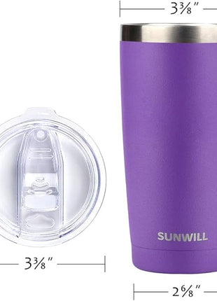 SUNWILL Travel Coffee Tumbler 20 oz, Insulated Mug with Lid, Stainless Steel Cup for Hot and Cold Drinks, Powder Coated Purple