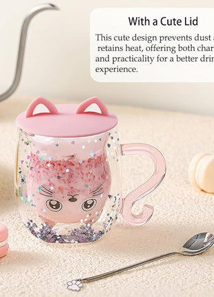Gifts for Women Cat Gifts Double Walled Glass Coffee Latte Cup Cute Stuff Cat Mug Gifts for Her Christmas Stocking Fillers,Birthday,Valentines,Halloween Presents for Women,Kid,Mum,Teacher