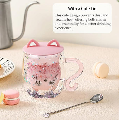 Gifts for Women Cat Gifts Double Walled Glass Coffee Latte Cup Cute Stuff Cat Mug Gifts for Her Christmas Stocking Fillers,Birthday,Valentines,Halloween Presents for Women,Kid,Mum,Teacher