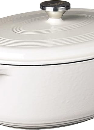 Lodge 7 Quart Enameled Cast Iron Oval Dutch Oven with Lid – Dual Handles – Oven Safe up to 500° F or on Stovetop - Use to Marinate, Cook, Bake, Refrigerate and Serve – Oyster White
