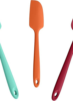 3-Piece Silicone Spatula Scrapers: Doosu 600°F Heat Resistant Food Grade Kitchen BPA Free Rubber Baking Cooking Tool Nonstick Utensil Set for Mixing, Scraping, Folding, Stirring, Serving (Multi-4)