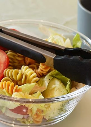 Serving Tongs 9-Inch Cooking Tongs with Silicone Tips, Set of 3 (Black)