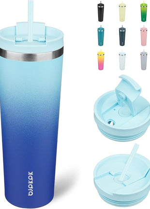 BJPKPK 30oz Insulated Tumbler With lid And Straw Stainless Steel Tumblers Travel Coffee Mug Reusable Thermal Cup,Sky