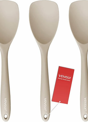 Upgrade Silicone Spatula Spoon Set,VOVOLY Heat Resistant Rubber Spoonula, Seamless Non-Stick Flexible Scrapers for Baking Mixing Tool,3 Pack, Kahki