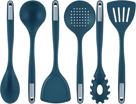 Restaurantware-Met Lux Kitchen Utensil Set, 1 Silicone Utensil Set - Consists 6 Pieces, High-Heat Tolerance, Teal Silicone Kitchen Utensils, For No-Stick Cookware
