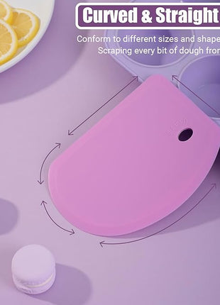 Sapid Silicone Bowl Scraper Flexible Curved Edge (5.98"×4.3"), Food Grade Bench Dough Scraper for Baking Sourdough Bread, Cake, Fondant Icing, Heat- Resistance Kitchen Dish Pan Scrapers (1, Purple)