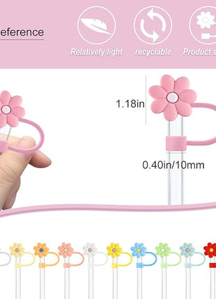 Velaco 12PCS Silicone Straw Covers Cap Compatible with Stanley 30&40 Oz Cup, 10mm Cute Flower Straw Toppers for Tumblers, Dust-Proof Drinking Straw Caps for Reusable Straws Tips Lids