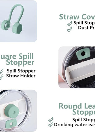 Silicone Spill Stopper Set Compatible with Stanley Cup 2.0 30oz & 40oz with Straw Cover (Set of 2, Eucalyptus)