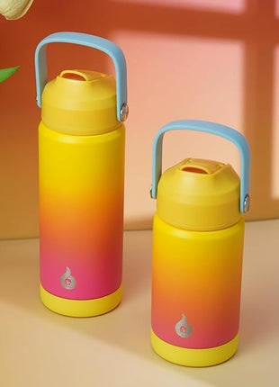 BJPKPK Insulated Water Bottle with Straw Lid, 18oz Thermo Water Bottles with Soft Nozzle, Flex Handle & Non-slip Boot, BPA Free Leak Proof Stainless Steel Metal Thermo, Tumblers, Cups,Rainbow