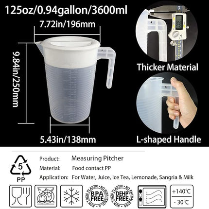 0.66 Gallon/2.5 Litre Plastic Pitcher with Lid BPA-FREE Eco-Friendly Carafes Mix Drinks Water Jug for Hot/Cold Lemonade Juice Beverage Jar Ice Tea Kettle (white, 125oz)