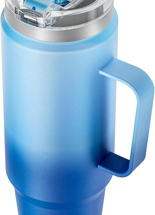 Meoky 40oz Tumbler with Handle, Stainless Steel Travel Mug with 2-in-1 Straw and Sip Lid, Vacuum Insulated Coffee Mug, 100% Leak Proof, Keeps Cold for 34 Hours or Hot for 10 Hours (Sky)
