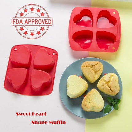 Webake Silicone Heart Mold Heart Shaped Cake Pans, Air Fryer Baking Pan, 4 Cavity Muffin Cupcake Mold for Baking, Soap, 2 Pack