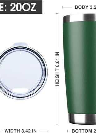 20oz Tumbler Bulk Stainless Steel Vacuum Insulated Tumblers with Lid Double Wall Travel Mug, Powder Coated Coffee Cup, Suitable for Ice Drinks and Hot Beverage (Dark green 1pack)