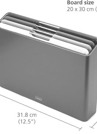 Joseph Joseph Folio 4-Piece Colour coded Cutting Board Set, Slimline case for organized Kitchen storage, Graphite