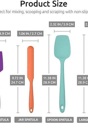 600ºF Heat Resistant Silicone Spatulas: U-Taste Upgraded Flexible Food Grade Silicon Baking Scraper, Sturdy Rubber Kitchen Cooking Mixing Utensils for Nonstick Cookware Set of 4 (Multicolors)