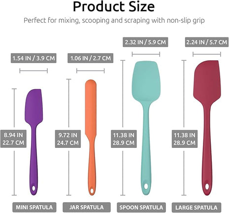 600ºF Heat Resistant Silicone Spatulas: U-Taste Upgraded Flexible Food Grade Silicon Baking Scraper, Sturdy Rubber Kitchen Cooking Mixing Utensils for Nonstick Cookware Set of 4 (Multicolors)