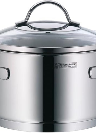 WMF Pot Set 4-Piece Provence Plus Pouring Rim Glass Lid Cromargan® Stainless Steel Polished Suitable for Induction Hobs Dishwasher-Safe, Silver, 52.7 x 28.8 x 21.8 cm