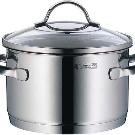 WMF Pot Set 4-Piece Provence Plus Pouring Rim Glass Lid Cromargan® Stainless Steel Polished Suitable for Induction Hobs Dishwasher-Safe, Silver, 52.7 x 28.8 x 21.8 cm