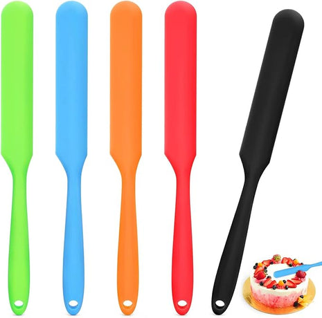 5Pcs Silicone Jar Spatulas - Cake Cream Spatulas Set, 9.8 inch Non-Stick Heat Resistant Mixing Butter Spatulas Baking Scrapers for Jars Blenders Cooking Stirring (5 Color)