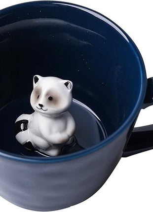 DIHOclub Racoon Ceramic Cup Hidden 3D Animal Inside Mug,Cute Cartoon Handmade Figurine Mugs,Holiday and Birthday Gift for Coffee Milk Tea Lovers,12 OZ(Dark Blue)