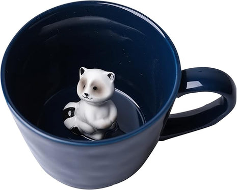 DIHOclub Racoon Ceramic Cup Hidden 3D Animal Inside Mug,Cute Cartoon Handmade Figurine Mugs,Holiday and Birthday Gift for Coffee Milk Tea Lovers,12 OZ(Dark Blue)