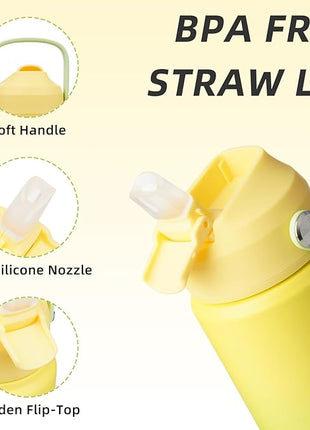 BJPKPK Insulated Water Bottle with Straw Lid, 18oz Thermo Water Bottles, Flex Handle & Non-slip Boot, BPA Free Leak Proof Stainless Steel Metal Thermo, Tumblers, Cups,Fresh Green