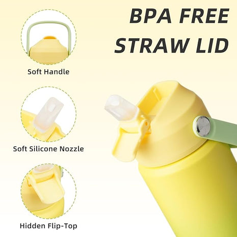 BJPKPK Insulated Water Bottle with Straw Lid, 18oz Thermo Water Bottles, Flex Handle & Non-slip Boot, BPA Free Leak Proof Stainless Steel Metal Thermo, Tumblers, Cups,Fresh Green