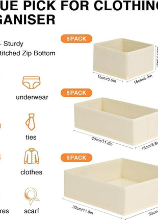 DIMJ Drawer Organizer Clothes, 15 Pack Dresser Organizer, Foldable Closet Organizers and Storage, Fabric Dresser Bins, Drawer Dividers for Nursery, Baby Clothes, Underwears, Sock (Beige)