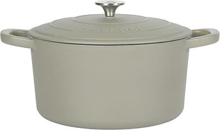 Crock-Pot Artisan 5-Quart Round Cast Iron Dutch Oven with Lid – Matte Green, Durable Oven Safe Cookware