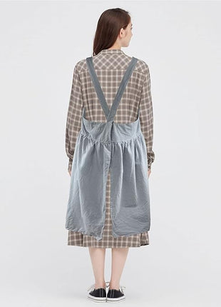 Uaussi Cotton Linen Apron Cross Back Work Apron for Women with Pockets Pinafore Dress X Cross Halter Apron for Chef Gardening