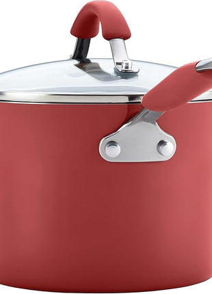 Rachael Ray Cucina Nonstick Cookware Pots and Pans Set, 12 Piece, Cranberry Red