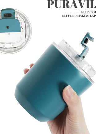 Puraville Insulated Tumblers with Lid, 10 oz Travel Coffee Mug Stainless Steel Vacuum Cup, Leak Proof Reusable Double Walled Coffee Tumbler for Iced and Hot Drinks, Peacock Blue