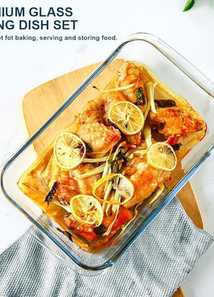 8-Piece Deep Glass Baking Dish Set with Plastic lids,Rectangular Glass Bakeware Set with Lids, Baking Pans for Lasagna, Leftovers, Cooking, Kitchen, Freezer-to-Oven and Dishwasher, Red