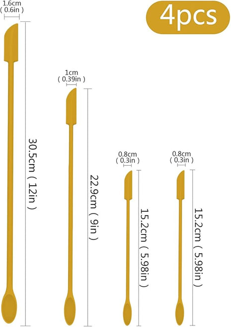 Mini Spatula Silicone Spatula Set - 4pcs Small Makeup Scrapers for Cosmetics, Reusable Beauty Tiny Tools, Thin Jar Scraper, Get the Last of the Makeup Out of the Bottle(Yellow)