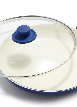 GreenLife Soft Grip Healthy Ceramic Nonstick, 12" Frying Pan Skillet with Lid, PFAS-Free, Dishwasher Safe, Blue