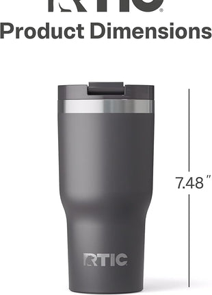 RTIC 20oz Essential Tumbler with Lid, Ceramic Lined, Insulated, Stainless Steel, Metal, Double Wall Vacuum-Insulation, Travel Cup for Iced Coffee, Tea, Hot and Cold Drink, Graphite