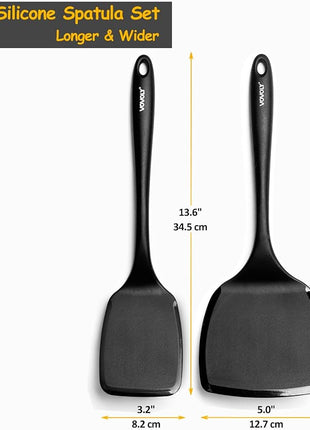 Large Size Silicone Spatula Set, 600°F Heat Resistant Silicone Spatula Turner Flipper for Cooking, Non Stick and Non Scratch Kitchen Utensils for Eggs & Pancakes, 2-Pack, Black