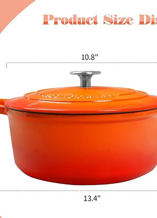 Enameled Cast Iron Dutch Oven, 5.5 Quart, Round Cast Dutch Ovens Pot with Lid Dual Handle for Bread Baking, Oven Safe up to 500°F, Orange