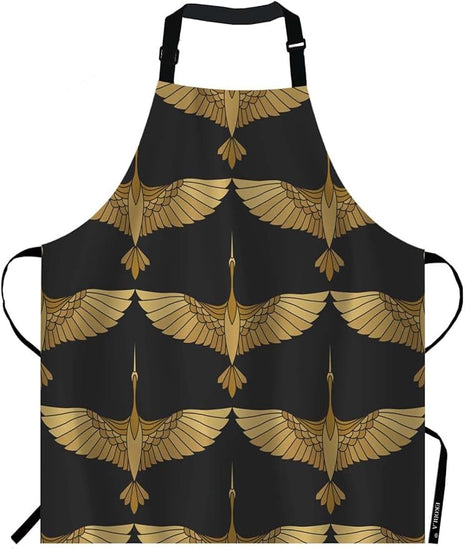 EKOBLA Cranes Aprons Chinese Japanese Asian Bird Art Culture Tattoo Wildlife Beauty Waterproof Resistant Chef Cooking Kitchen BBQ Adjustable Aprons for Women Men 27x31 Inch