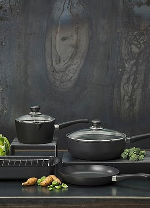 Scanpan Classic 10 Piece Cookware Set – Compatible with Gas and Electric Stovetops, Metal Utensil Safe, Oven Safe to 500°F, Dishwasher Safe, Black