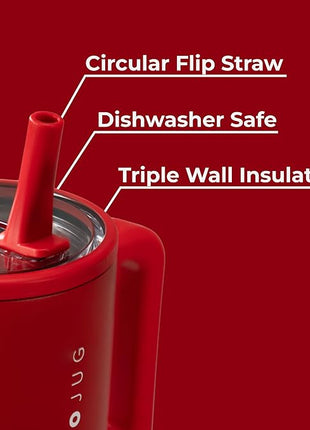 HydroJug Traveler - 32 oz Water Bottle with Handle & Flip Straw - Fits in Cup Holder, Leak Resistant Tumbler-Reusable Insulated Stainless Steel & Rubber Base - Gifts for Women & Men, Alumni Red