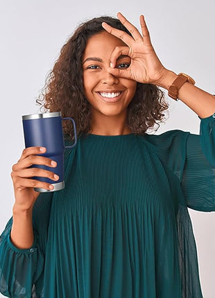 VEGOND 20 oz Tumbler with Handle Lid and Straw, Stainless Steel Insulated Travel Coffee Mug Spill Proof Double Wall Metal Tumbler Cup Keeps Drink Hot and Cold, Navy Blue 1 Pack
