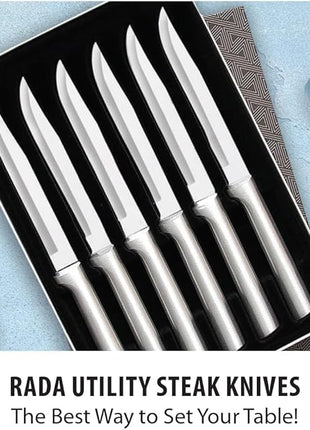 Rada Cutlery 6-Piece Utility/Steak Knife Gift Set (S06), Stainless Steel Hollow Ground Blades, Made in USA, Black Handles