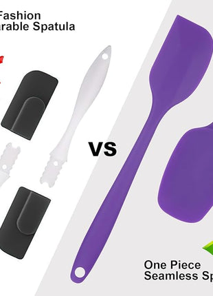 Silicone Spatulas Set, Rubber Spoon Spatula Heat Resistant Spoonula One Piece Design Seamless Spatula Non-Stick Scrapers Baking Mixing Tool (Purple)