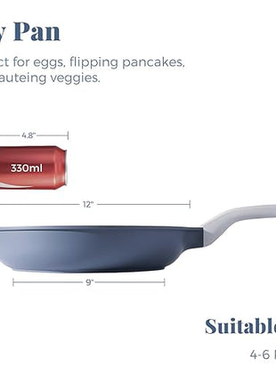PRICUSIS Nonstick Ceramic Frying Pan, 8/10/12 Inch Non Toxic Skillet, Egg & Omelet & Chef's Pan, Induction Compatible & Oven Safe, Dishwasher Safe,PTFE PFAS & PFOA Free (12 Inch, Gray)