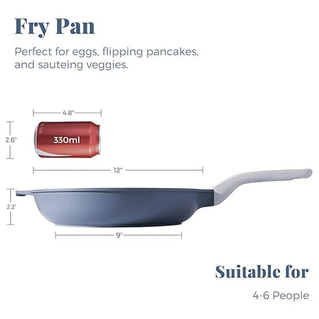 PRICUSIS Nonstick Ceramic Frying Pan, 8/10/12 Inch Non Toxic Skillet, Egg & Omelet & Chef's Pan, Induction Compatible & Oven Safe, Dishwasher Safe,PTFE PFAS & PFOA Free (12 Inch, Gray)