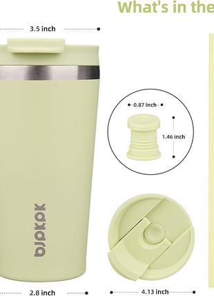 BJPKPK 18oz Insulated Tumbler With lid And Straw Stainless Steel Tumblers Travel Coffee Mug Reusable Thermal Cup,Macaron Green