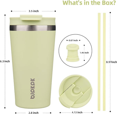 BJPKPK 18oz Insulated Tumbler With lid And Straw Stainless Steel Tumblers Travel Coffee Mug Reusable Thermal Cup,Macaron Green