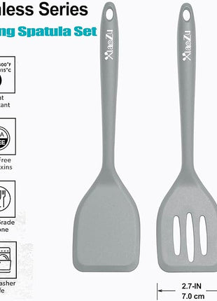 Silicone Spatula Turner Set, High Heat Resistant Spatulas with Seamless One Piece Design, Nonstick Rubber Flippers Utensils for Baking & Cooking,BPA-Free, 2 pack,Black (Grey)